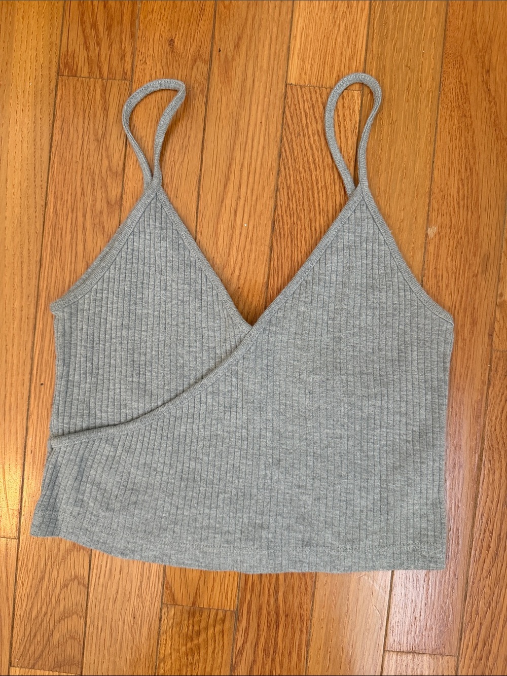 Topshop Gray Ribbed Cross-Front Cropped Cami